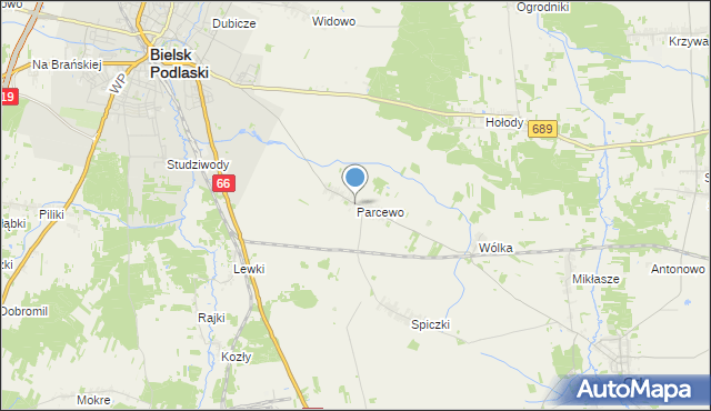 mapa Parcewo, Parcewo gmina Bielsk Podlaski na mapie Targeo